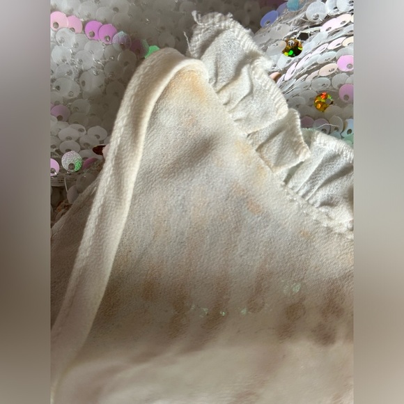 TCEC White and pink sequin halter high mini neck dress.  Size small. - Picture 8 of 8